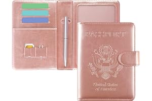 DMLuna Passport Holder Premium PU Leather Travel Passport Wallet RFID Blocking Passport Cover Case Travel Documents Organizer with Magnetic Closure, Free Mini Pen, for Women and Men, Rose Gold R64