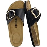 CUSHIONAIRE Leeds Sandals for Women, Slip On Big Buckle Slide Womens Sandals with Memory Foam Footbed, Comfortable Summer Footwear