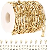 Kyutong 16.4 Feet Paperclip Chain for Jewelry Making Light Gold Plated Aluminum Chain on Spool Dainty Jewelry Chain Links with Clasps for Handcraft Making Finding Supplies