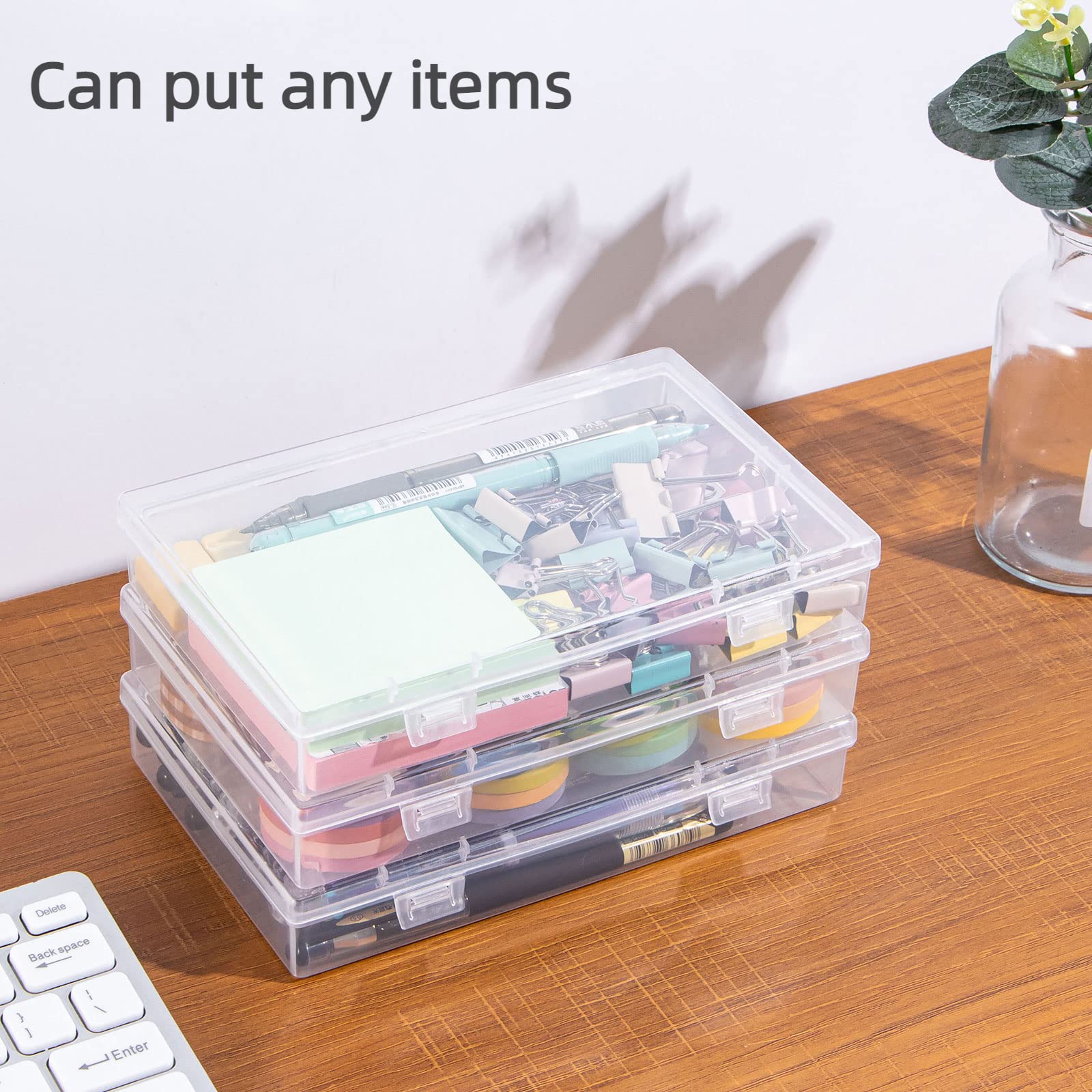 Katfort Clear Container with Lid, 4 Packs Rectangular Storage Containers Plastic Storage Box 7.1''×4.6''×1.2'' Small Clear Storage Box for Storage, Beads, Crafts Accessories