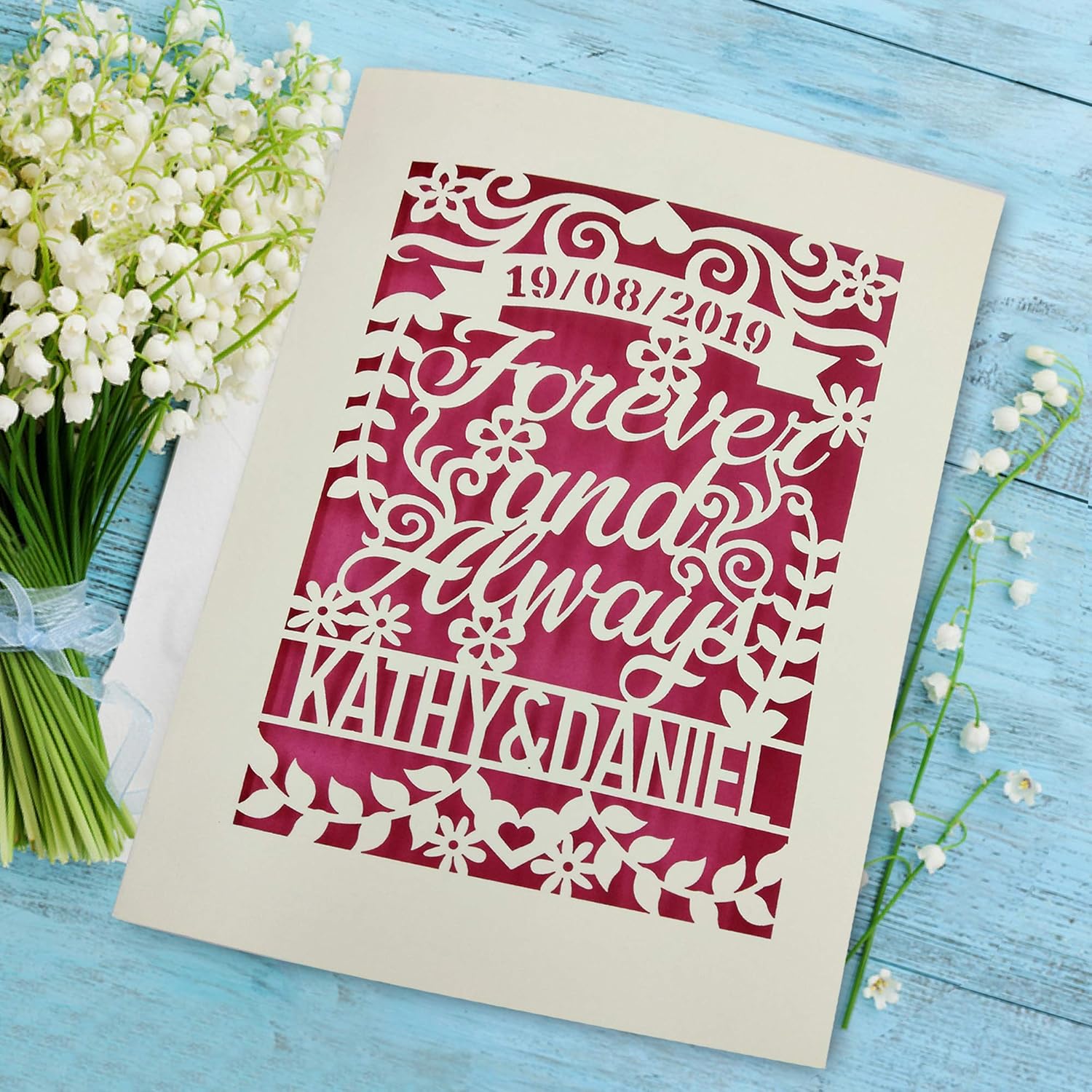 Edsg Personalised Wedding Card Laser Cut Wedding Anniversary Card Congratulations Wedding Greeting Card Forever And Always With Envelopes Custom Gift Hand Finished In Uk Amazon Co Uk Office Products