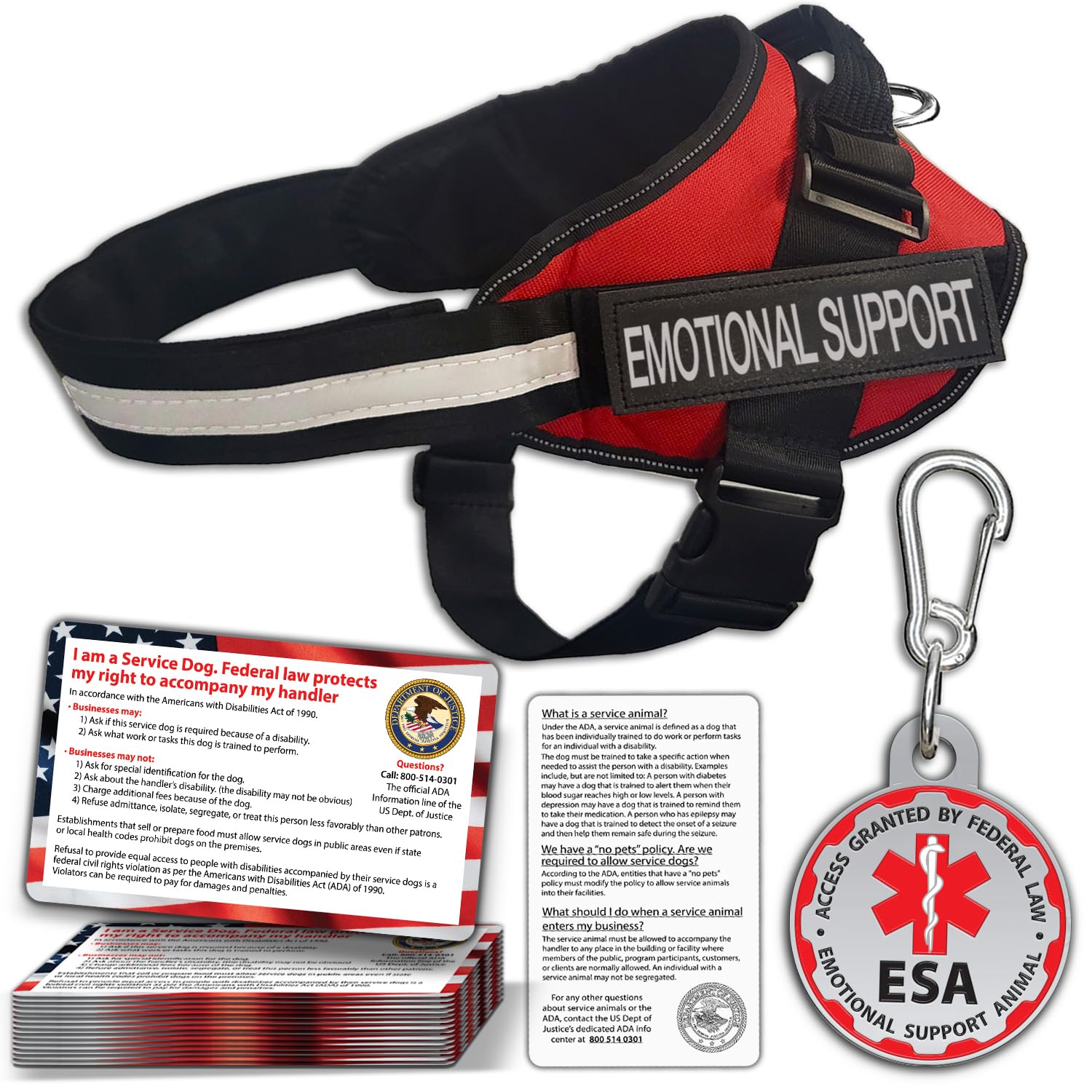Photo 1 of ESA Dog Vest + ID Tag + 50 ADA Information Cards - Emotional Support Dog Harness in Sizes X Small to XX-Large Metal Dog Tag Durable Clip Service Dog Information Cards