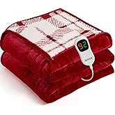 JKMAX Heated Electric Blanket Full Size - 72"x84" Flannel Heating Blanket with 10 Heating Levels & 5 Time Settings Over-Heat Protection, Winter Warmer for Adults with ETL Certification(Red)