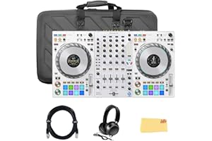 Pioneer DJ DDJ FLX10 Limited Edition 4-Channel DJ Controller for rekordbox and Serato - White Bundle with Case, Gearlux Headphones, DMX Cable, and Austin Bazaar Polishing Cloth
