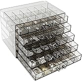 Clear Grey Acrylic Jewelry Storage Box, Earring Jewelry Organizer with 5 Drawers, 5-Layer Jewelry Box for Women, Earring Display Holder for Earrings Ring Bracelet Necklace, 120 Grid Storage Box