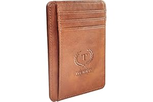 WEMVP Personalized Initial Card Wallet - Deep 3D Embossed Floral Leather Slim RFID Blocking Holder, Ultra-Thin 0.8cm Custom Monogram Gift for Men & Women (T, Retro Brown)