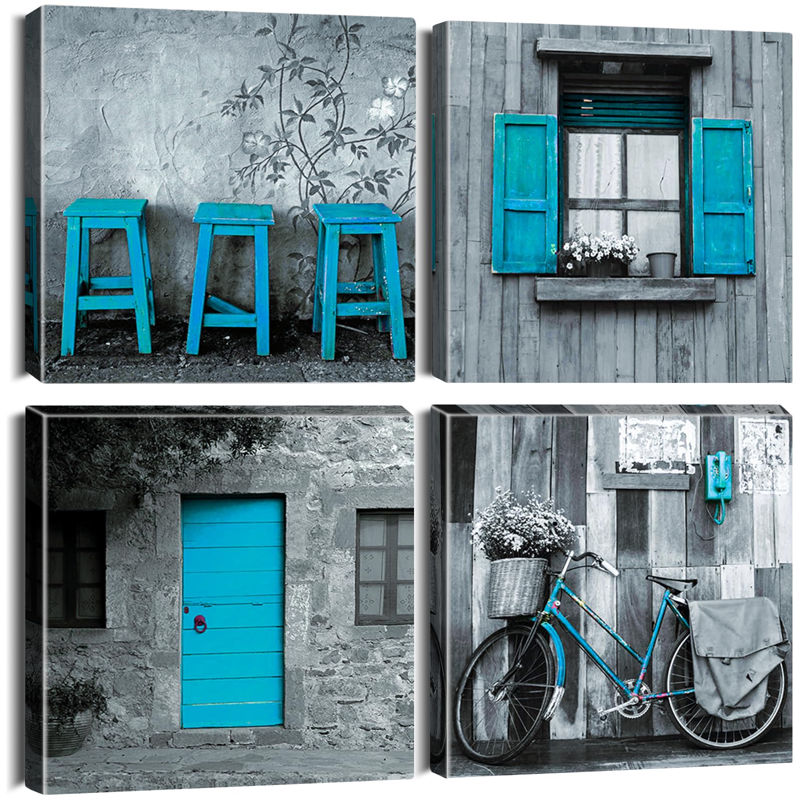 Artscope 4 Pieces Wall Art Canvas Prints - Blue and Grey Picture Painting - Modern Wall Artwork Framed for Gifts Bathroom Home Kitchen Office Decor - 30 x 30 CM — image 1