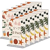 12 Pack Acrylic Sign Holder 5 x 7, Double-Sided Clear Sign Holder Plastic Stands for Display, T Shape Acrylic Table Sign Stands for Office Store Restaurants Wedding Party Decoration