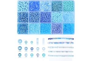 MAIBAOTA Blue Beads for Jewelry Making 4mm Blue Glass Seed Beads Kit 15 Color 3mm 2mm Small Plastic Tube Bead for Bracelets C