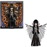 Monster High Skullector Elvira, Mistress of the Dark Doll | Elvira Collectible in Black Faux Leather Dress with Silvery Batwing Cape and Premium Accessories, Doll Stand