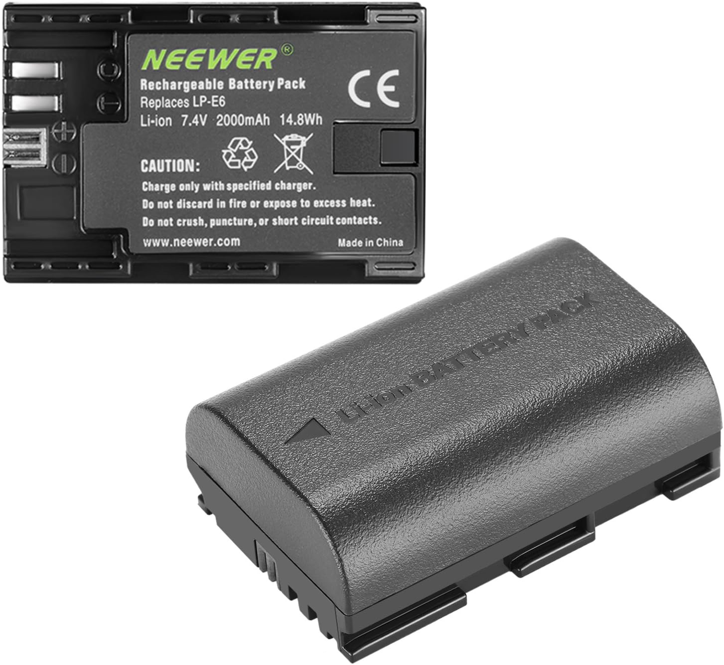 Neewer LP-E6 LP E6N Battery Rechargeable Battery Charger Set for Canon 5D Mark II III IV, 5Ds, 6D, 70D, 80D and More (2-Pack Black 2000mAh Camera Batteries,Versatile Charging Option with USB)-Black: Camera & Photo