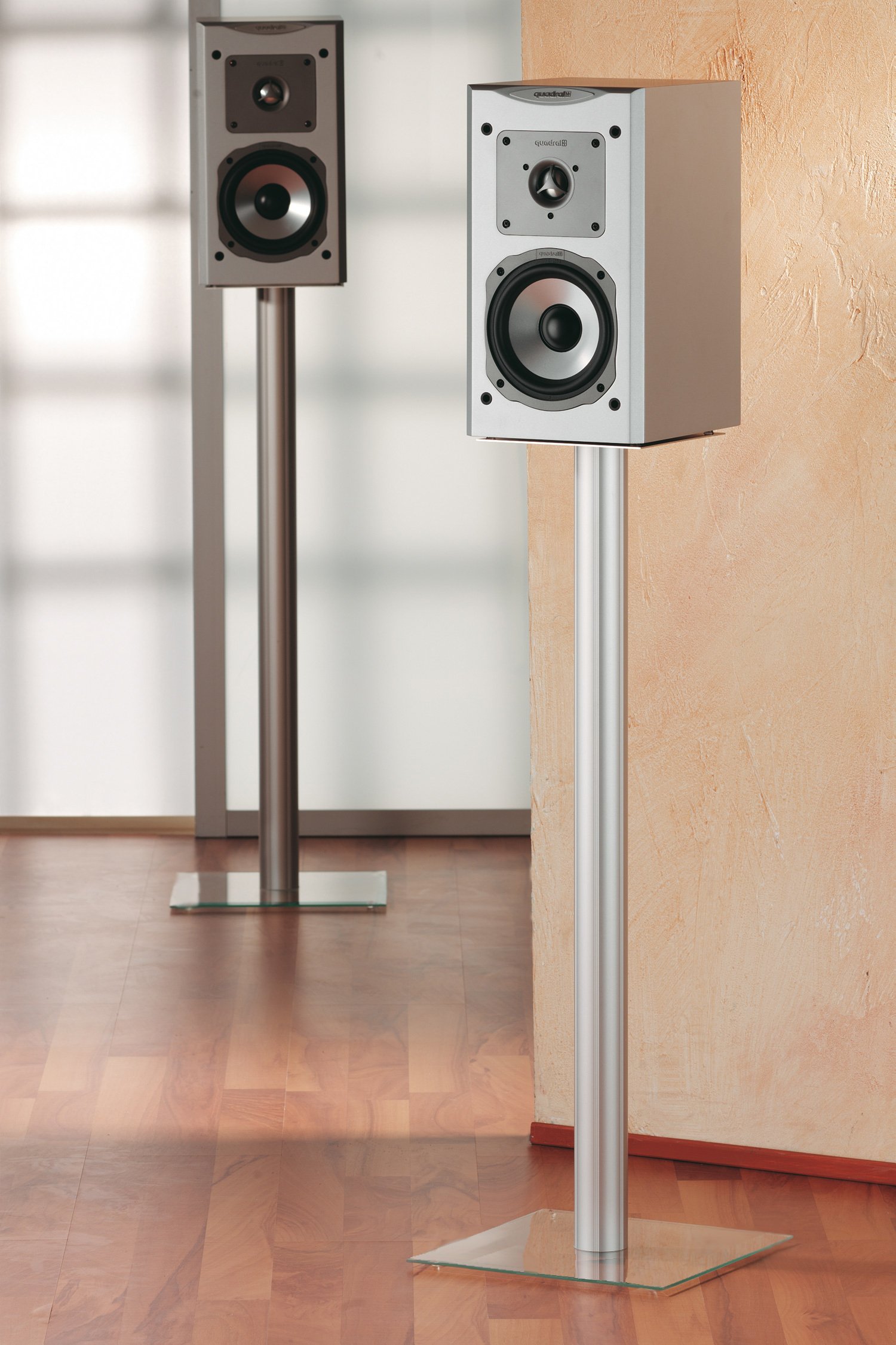 VCM Speaker Stand Boxero Maxi Clear Glass with Aluminium Finish, 71 cm