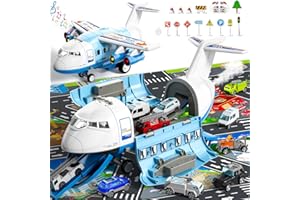 iHaHa Airplane Toys for 2+ 3 Year Old, Toy Airplane for Boys Kids Age 4-7, Large Transport Spray Aeroplane Toys with 10 Vehicle Cars, 3 4 5 6 Year Old Boy Toys Chirstmas Birthday Gifts