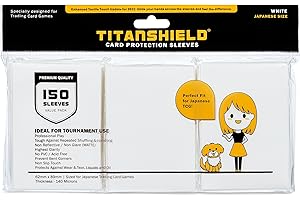 TitanShield (150 Sleeve/White Small Japanese Sized Trading Card Sleeves Deck Protector for Yu-Gi-Oh, Cardfight!! Vanguard & Photocards