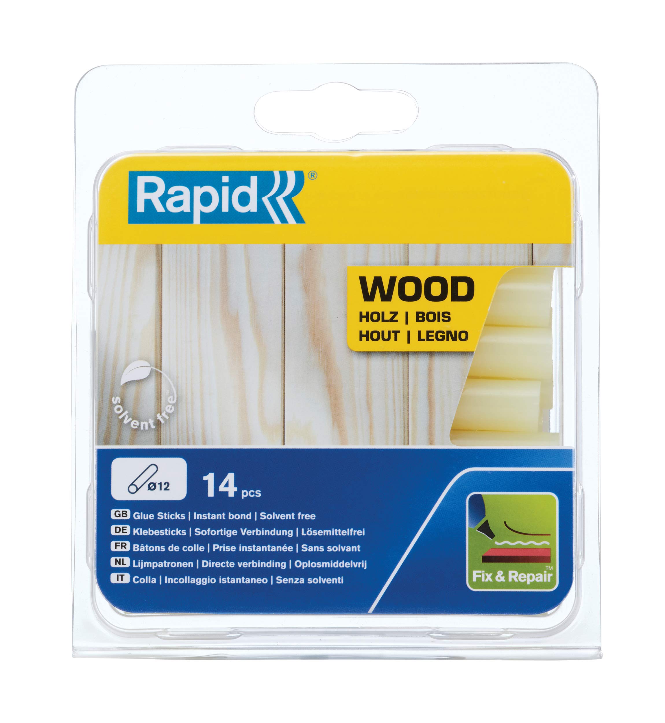 Rapid Yellow Hot Glue Sticks for Wood, Diameter: 12 mm, Length: 94 mm, 125 g, 40107360