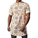 JOGAL Mens Striped Henley Shirt Short Sleeve Traditional African Style Dashiki Shirts