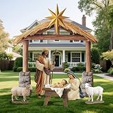 Lemosae 6 Pcs Christmas Nativity Scene Set 81" Tall Outdoor Nativity Scene | Large Outdoor Nativity Scene for Christmas, Metal Holy Family Yard Sign, Christmas Religious Outdoor Lawn Garden Decor
