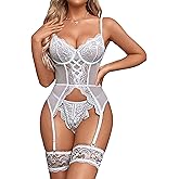 Donnalla Lingerie For Women with Garter Belt Sexy One Piece Lace Bodysuit Teddy with Panty