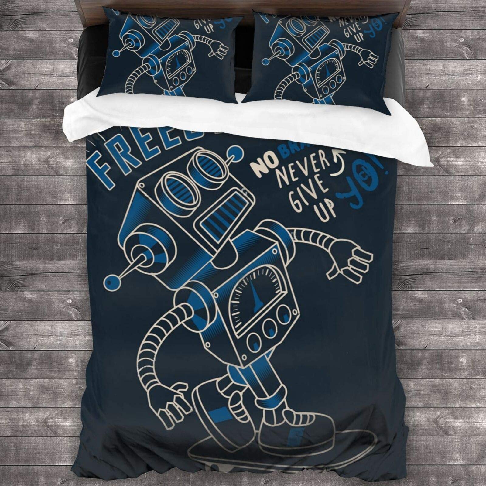 Cool Skater Robot Vector Skateboard 拷贝 3 Piece Bedding Set Ultra Soft Reversible and Decorative Bed 