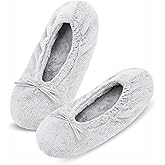 Keyela Women's Ballerina House Slippers with Soft Tie Bow and Suede Sole, Non-Slip Bedroom Slippers Socks