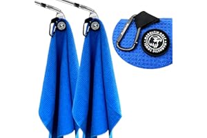 MAGOLFIN 2-Pack Magnetic Golf Towel with Clip, Microfiber Waffle Design - Industrial Strength Magnet for Strong Hold to Golf Bags, Carts & Clubs - Blue