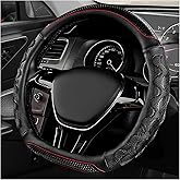 YTFRL D-Shaped Steering Wheel Cover, Leather Car Wheel Protector with 3D Honeycomb Anti-Slip Design, Universal Breathable Comfy Cover Fits 14.5-15 Inch Steering Wheels, Car Accessories (Black)