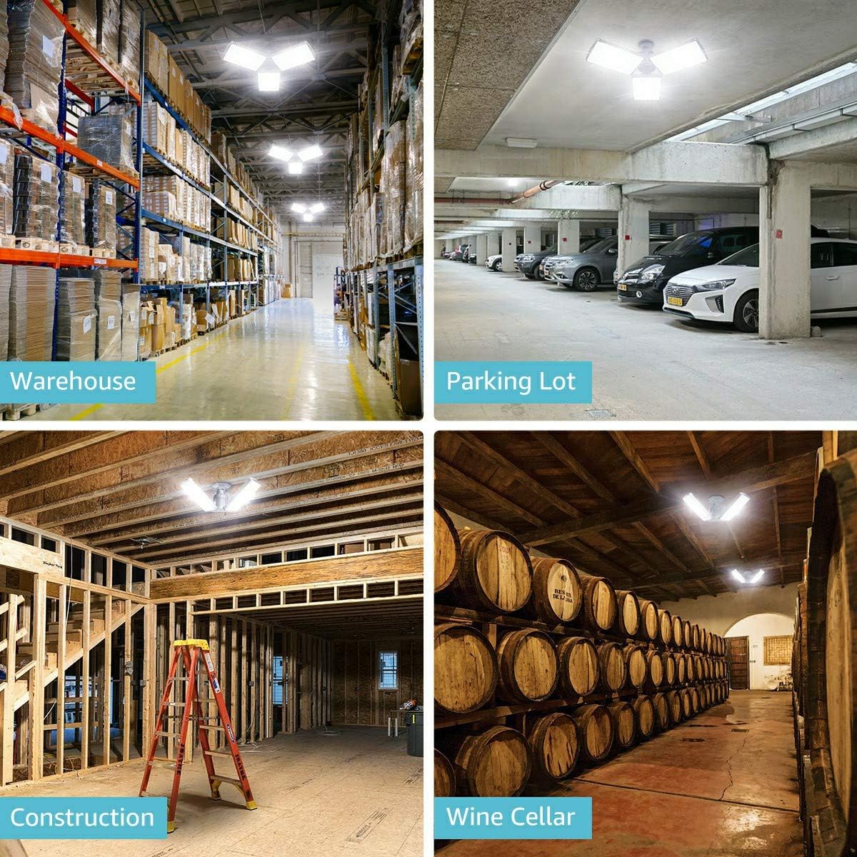 Olafus LED Garage Lights 100W Deformable Garage Lighting, 11000LM, 6000K LED Garage Ceiling Light Fixtures, LED Shop Light with Three Adjustable Panels, LED Light for Garage, Workshop, Warehouse: Home Improvement