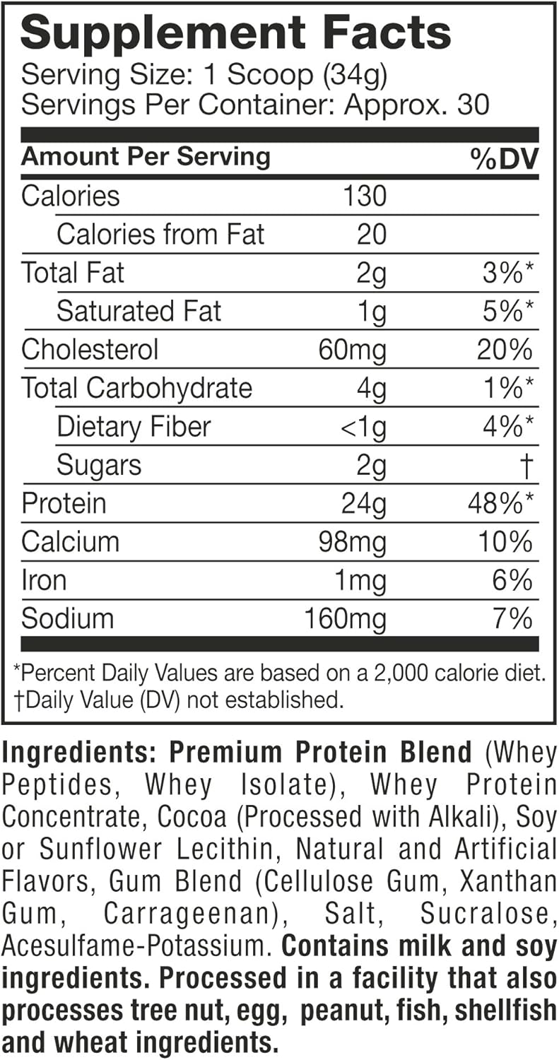 MuscleTech Premium Gold 100% Whey Protein Powder, Whey Protein Isolate & Peptides Shake for Men and Women, 24 Grams of Protein, 5.5g BCAAs, Easy to Mix, Double Rich Chocolate, 2.2 Pounds (30 Servings): Health & Personal Care