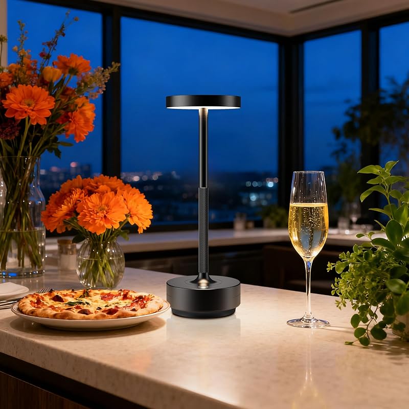 Candeeiro de mesa LED sem fios, recarregável, 5000 mAh, 3 modos de luz, uso interior/exterior, bateria de longa duração, lâmpada de mesa portátil USB-C (preto) — foto 6 de 8