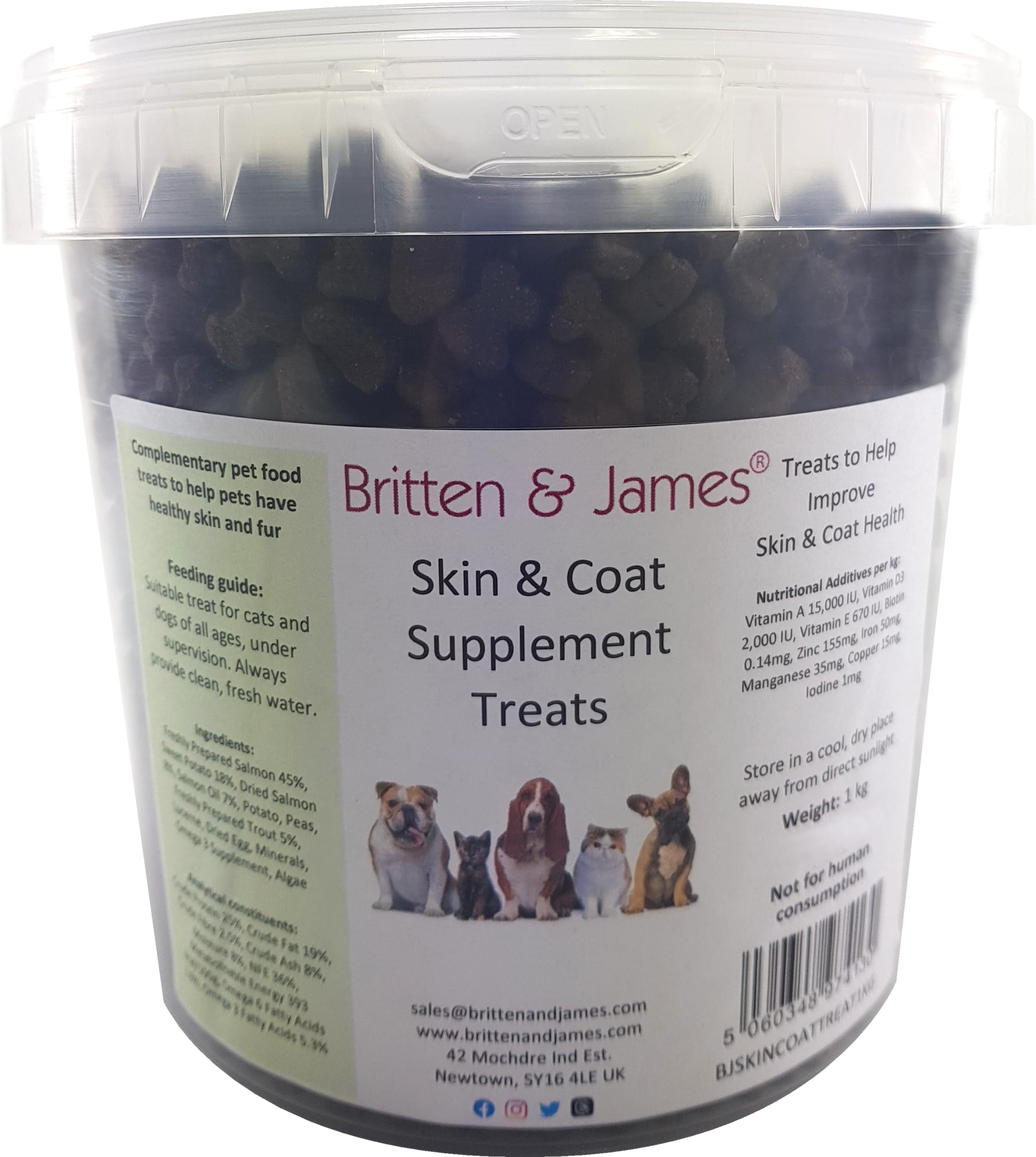Britten and James Skin & Coat Supplement Treat for Dogs and Cats (1kg tub). Natural Grain-Free Treats for Itchy Skin, Hair Loss, Healthy Shiny Skin & Coat