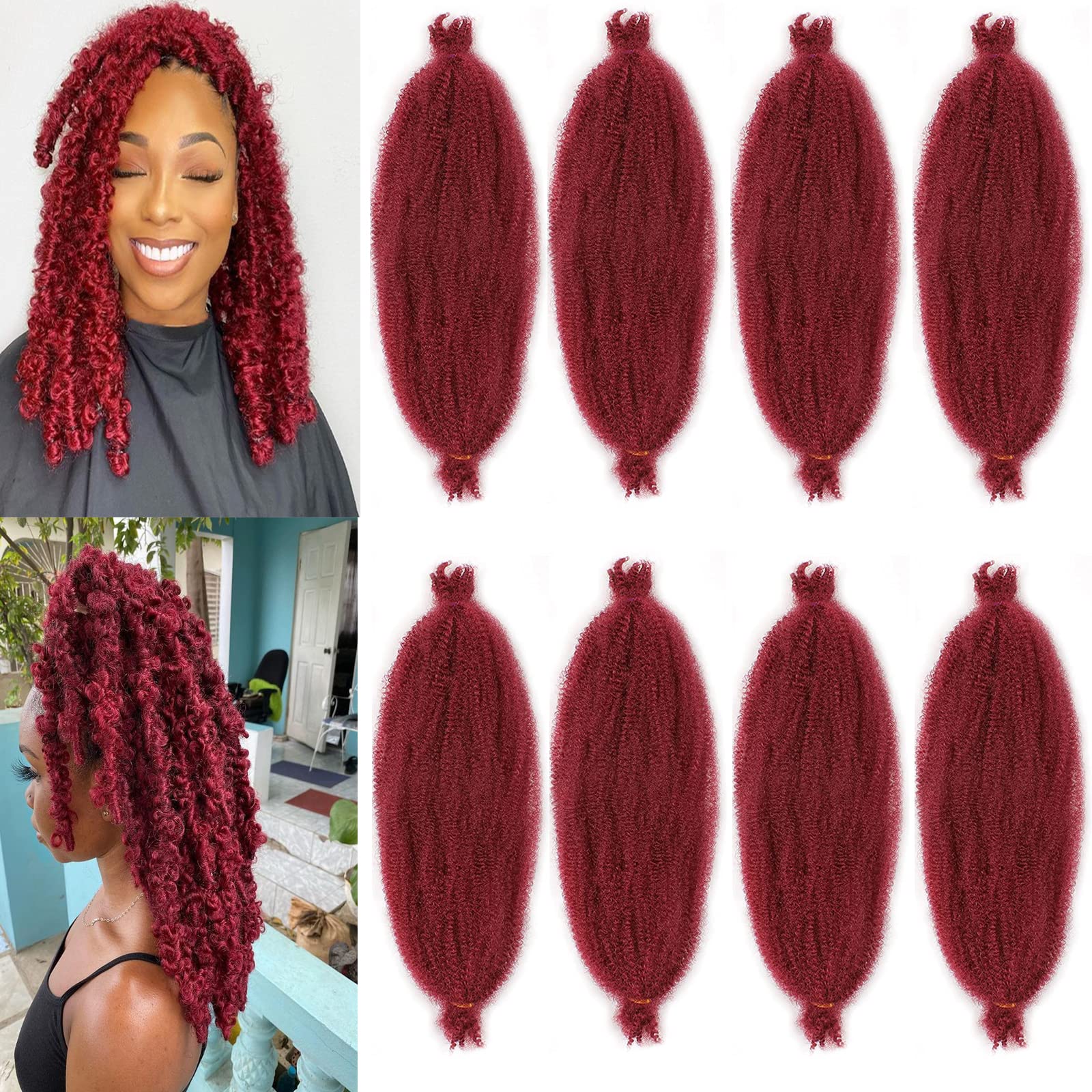 Xtrend 12 Inch Short Soft Pre-Separated Springy Afro Twist Hair 8 Packs Wine Red Spring Twist for Distressed Soft Faux Locs Synthetic Crochet Braiding Hair Marley Twist Hair Extension for Women BUG# — image 1