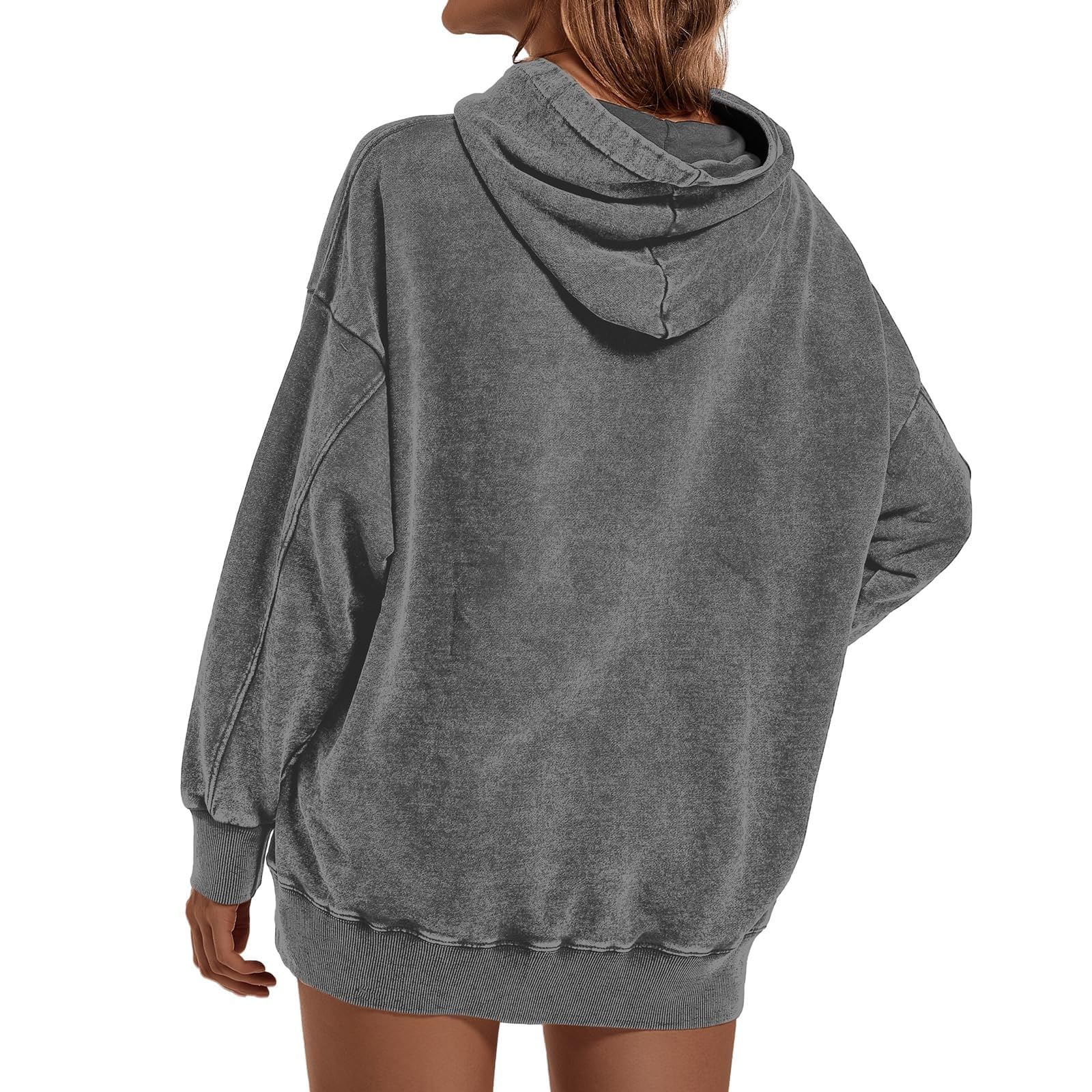 Lightweight V Neck Hoodies for Women Uk Lightweight Sweatshirt Casual Drawstring Long Sleeve Outerwear Jacket Hooded Top Plain Hooded Fitness Travel Athletic Athletic Wear Activewear Grey