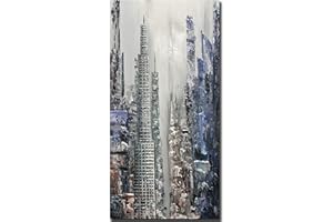 Yotree Paintings，24X48 Inch Wall Art Oil Painting City View Contemporary Artwork Hang Wall Decoration,Urban Streetscape Abstract Decoration Vertical