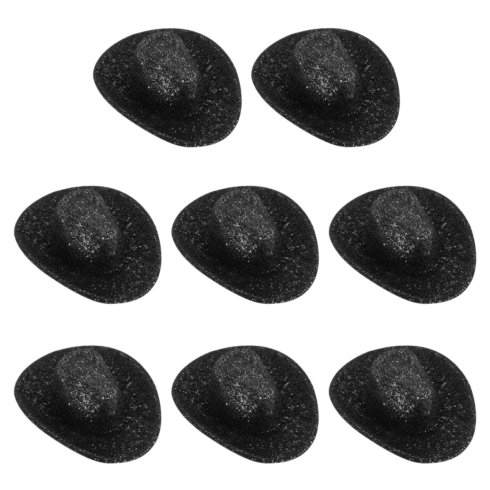 PATIKIL Mini Cowboy Hats, 8 Pcs Miniature Western Cowboy Hat for Crafts, Party Decoration, Doll Pet Dress Up, Glitter Style, Black