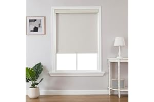 Joydeco 100% Blackout Roller Shades (Pro), Free-Stop Cordless Blinds for Windows, UV Protection, Natural Woven Blinds for Home and Office, Light-Proof Aluminum Cover (34.5" W x 75" H, Beige)