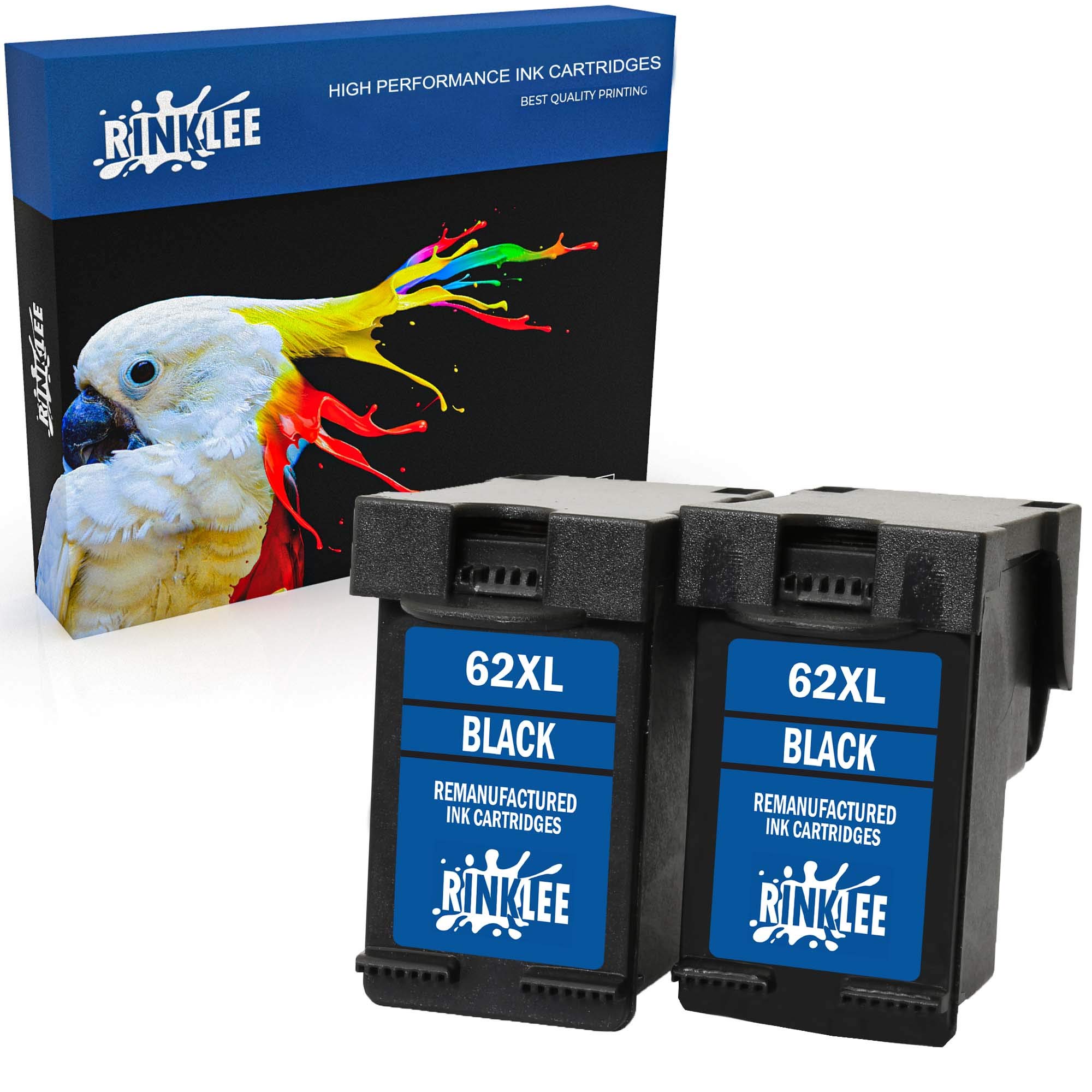 RINKLEE Remanufactured for HP 62 62XL Ink Cartridge compatible with HP Envy 5540 5600 5640 5642 5643 5644 5646 5660 5665 7600 7640 7645 Officejet 5740 5742 5744 5745 5746 8040 8045 | Black, 2-Pack