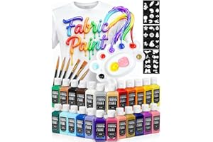 TMOL Fabric Paint Set - Permanent & Washer Safe, 24 Vibrant Colors, in Bottles (60ml/2oz), Non-Toxic Certified Fabric Paint with Brushes & Stencils, Textile Paint for Clothes, DIY Projects & Art