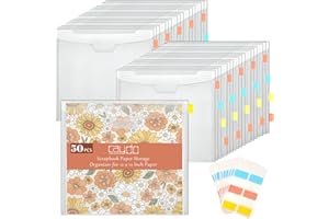 Caydo 50 Pieces Scrapbook Paper Storage with Buckle Design, Clear Scrapbook Paper Organizer with 120 Pieces Sticky Index Tabs for 12x12 Scrapbooking, Vinyl, Photos