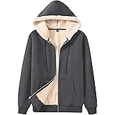 Peakwell Men's Sherpa Fleece Lined Hoodie Zip Up Heavyweight Sweatshirt Jacket Warm Hooded