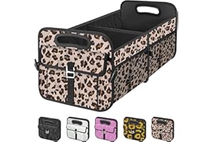 Olosar Collapsible Car Organizers and Storage - Portable Trunk Organizer SUV Car Accessories for Women/Men for Any Car, SUV, Mini-Van, Leopard print