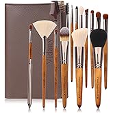 Vidany Makeup Brush Set,15pcs Walnut Wooden Makeup Brushes With Leather Button Bag, Professional Makeup Brushes For Foundation Concealer Kabuki Blush Eyeliner Shadow Brow, Makeup Brush Sets & Kits