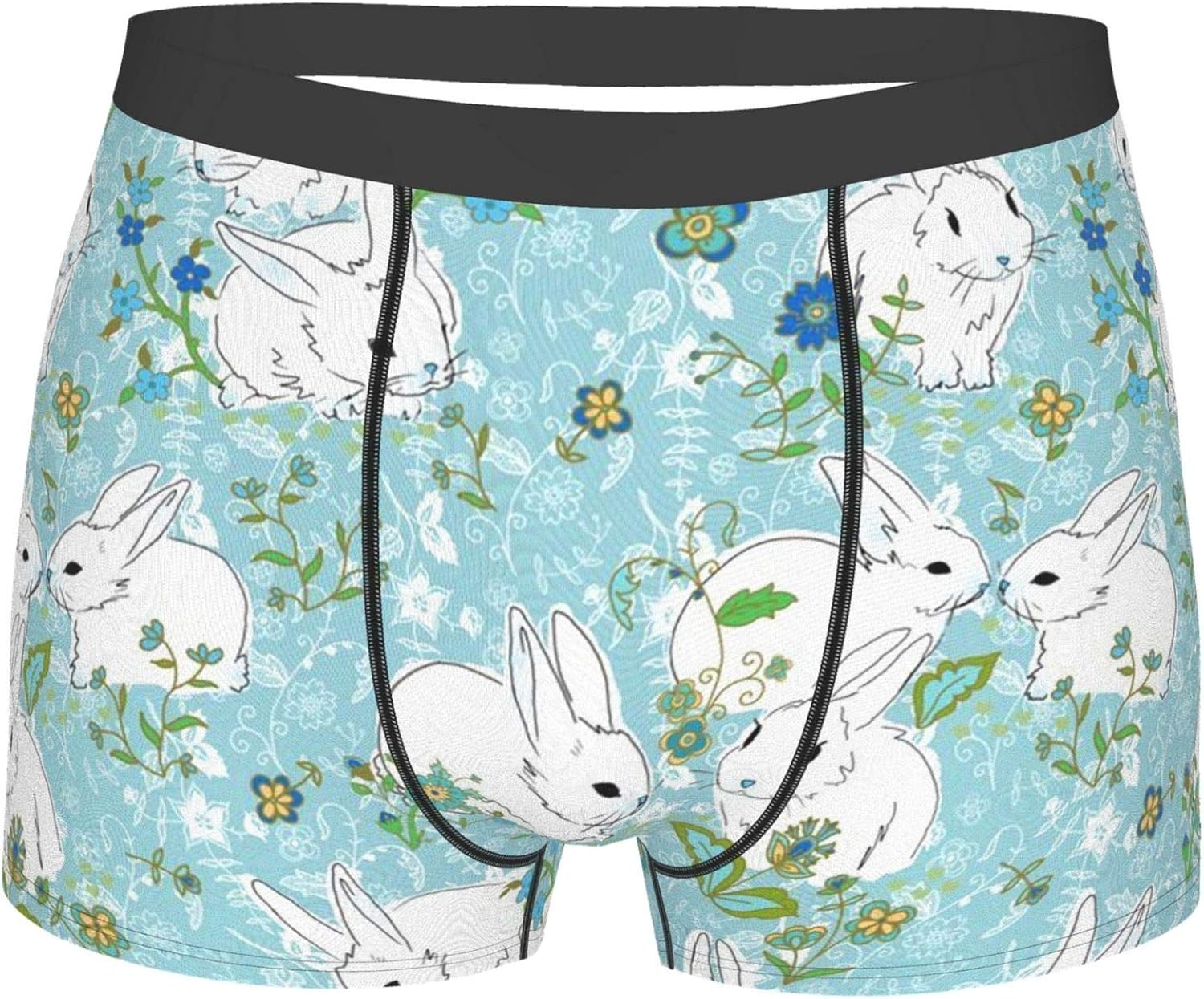 Men's Boxer Brief Rabbit Bunny Love Blue Floral Soft Comfy