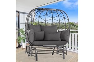 BULEXYARD Outdoor Indoor Double Wicker Glider Large Egg Chair with Legs and Cushions 2 Person Loveseat Oversized Patio Slider Chair for Deck Balcony Garden Backyard Porch (Grey)