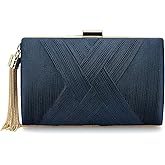 SUIKIHUM Satin Evening Bag Clutch Purse for Women, Chain Tassel Wedding Handbag, Compact Formal Clutch for Party Bride Guest, Blue