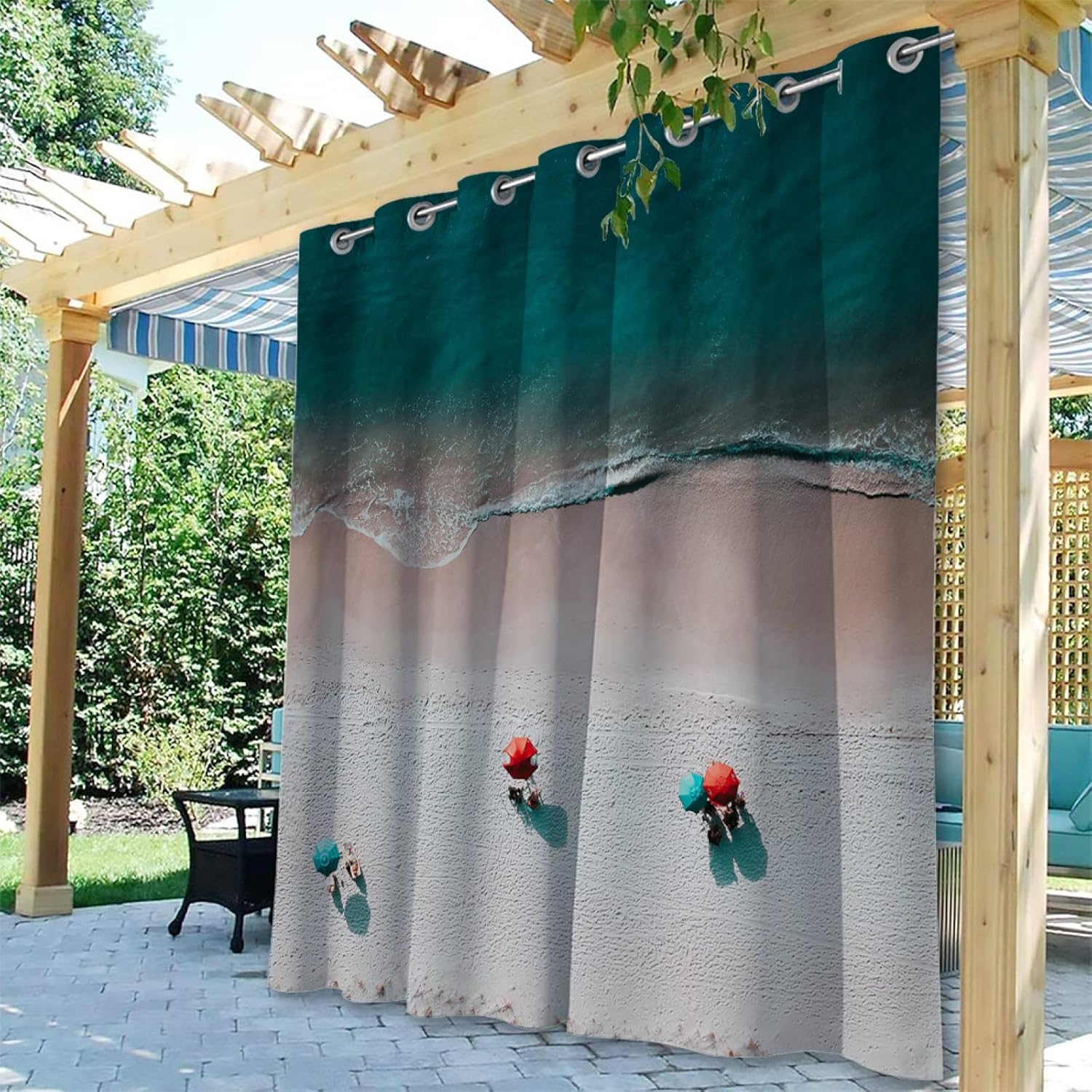 Outdoor Curtains - Linfye Upgraded Waterproof Outdoor Curtains for Patio Summer Beach 3D Printed Fade Resistant Outdoor Blackout Curtains, Privacy Curtains for Gazebo, Pergola, Garden,2 Panels 54 x 84 inch