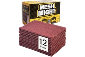 MeshMight 12-Pack 6"x9" Non-Woven Red Scuff Pads - Maroon P320 Aluminum Oxide Abrasive for Scouring, Sanding, Paint Primer Prep - Automotive, Auto Body, Woodworking, Surface Preparation (Maroon)