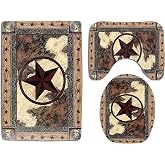 Giwawa Western Texas Star Bathroom Rugs Set 3 Piece with Non-Slip Bath Rugs Toilet Lid Cover U-Shaped Contour Toilet Mat Rustic Farmhouse Bath Mats for Bathroom