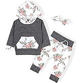 oklady Baby Girl Clothes,Hoodie Tops Floral Pant with Cute Headband Baby Girl Fall Outfits