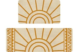 Xsinufn Boho Kitchen Mat Set of 2,Modern Farmhouse Sun Kitchen Rugs and Mats Non Skid Washable,Bohemia Runner Rugs with Rubber Backing for Kitchen Decor Accessories (17"x47"+17"x30")