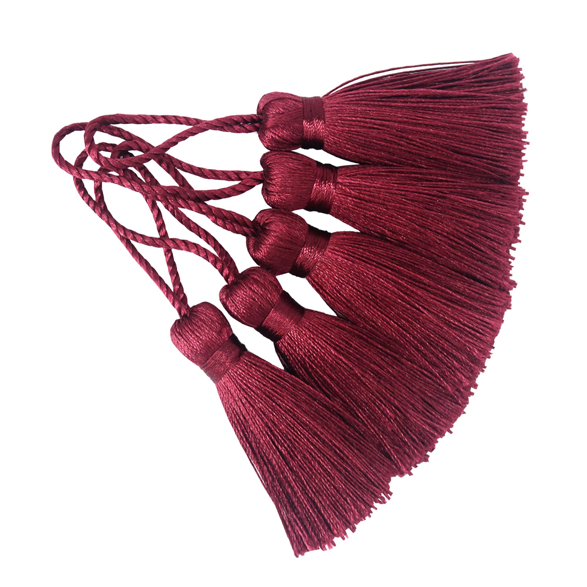 Makhry 20pcs 4.3 Inch Handmade Silky Floss Mini Tiny Craft Tassels with 2-Inch Cord Loop and Small Chinese Knot for Earrings, Souvenir, Bookmarks, DIY Craft Accessory (Wine Red)